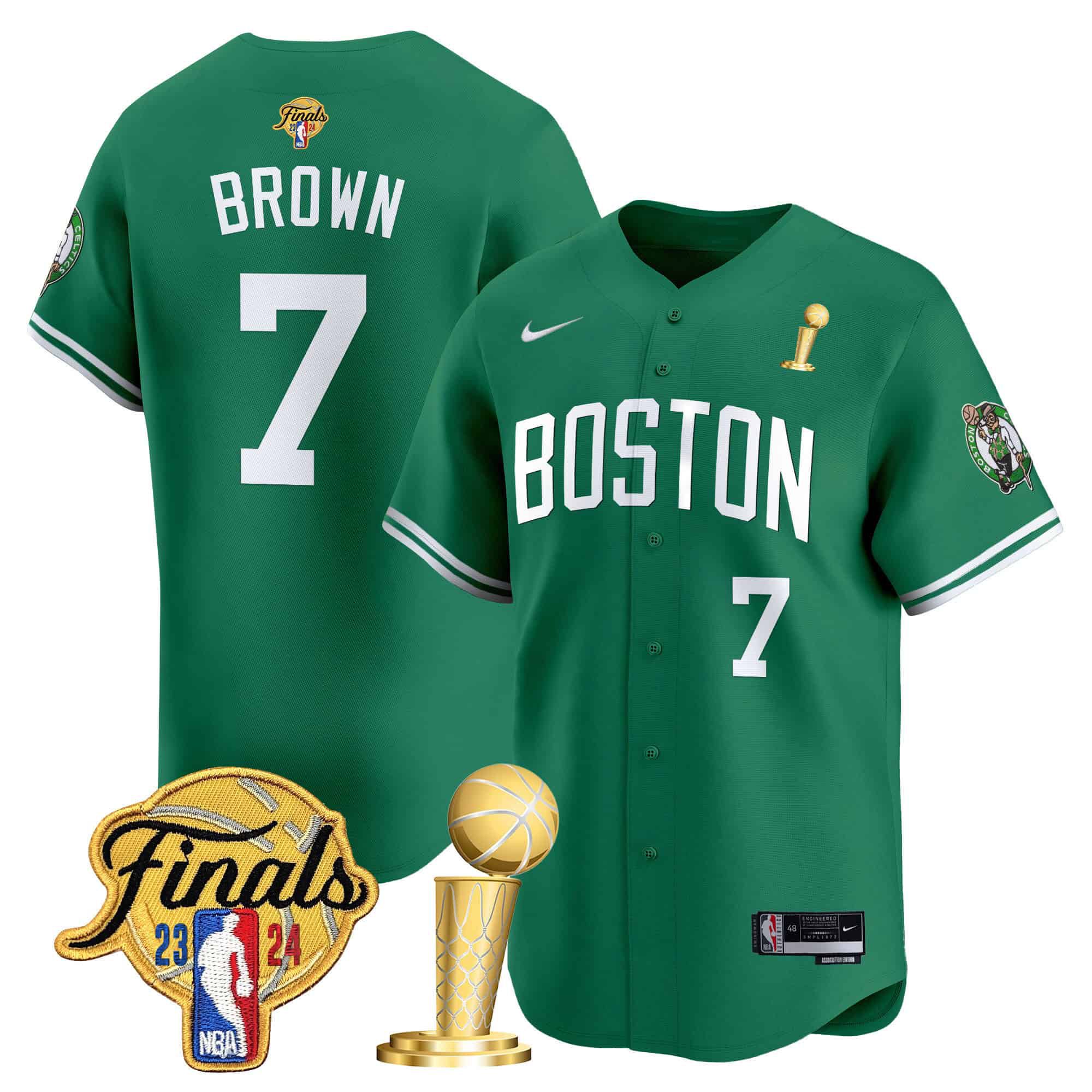 Men Boston Celtics #7 Brown Green 2024 Nike Final & Champions Patch Baseball NBA Jersey->boston celtics->NBA Jersey